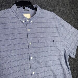 Life After Denim Men's Button Down‎ Cotton Short Sleeve Blue Striped Pocket 2XL